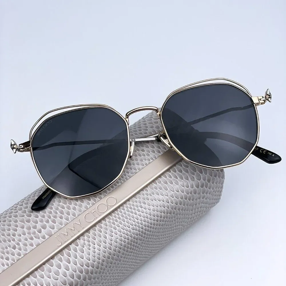 SALE! NEW Jimmy Choo FRANNY/S J5G Gold Dark Gray Round Steel Women Sunglasses